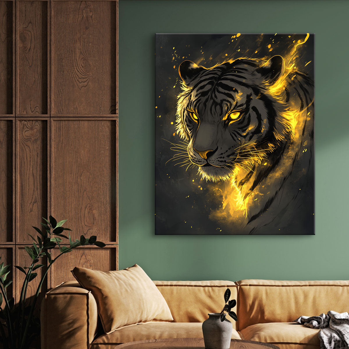 Minimalist Glowing Tiger Line Art Canvas Print