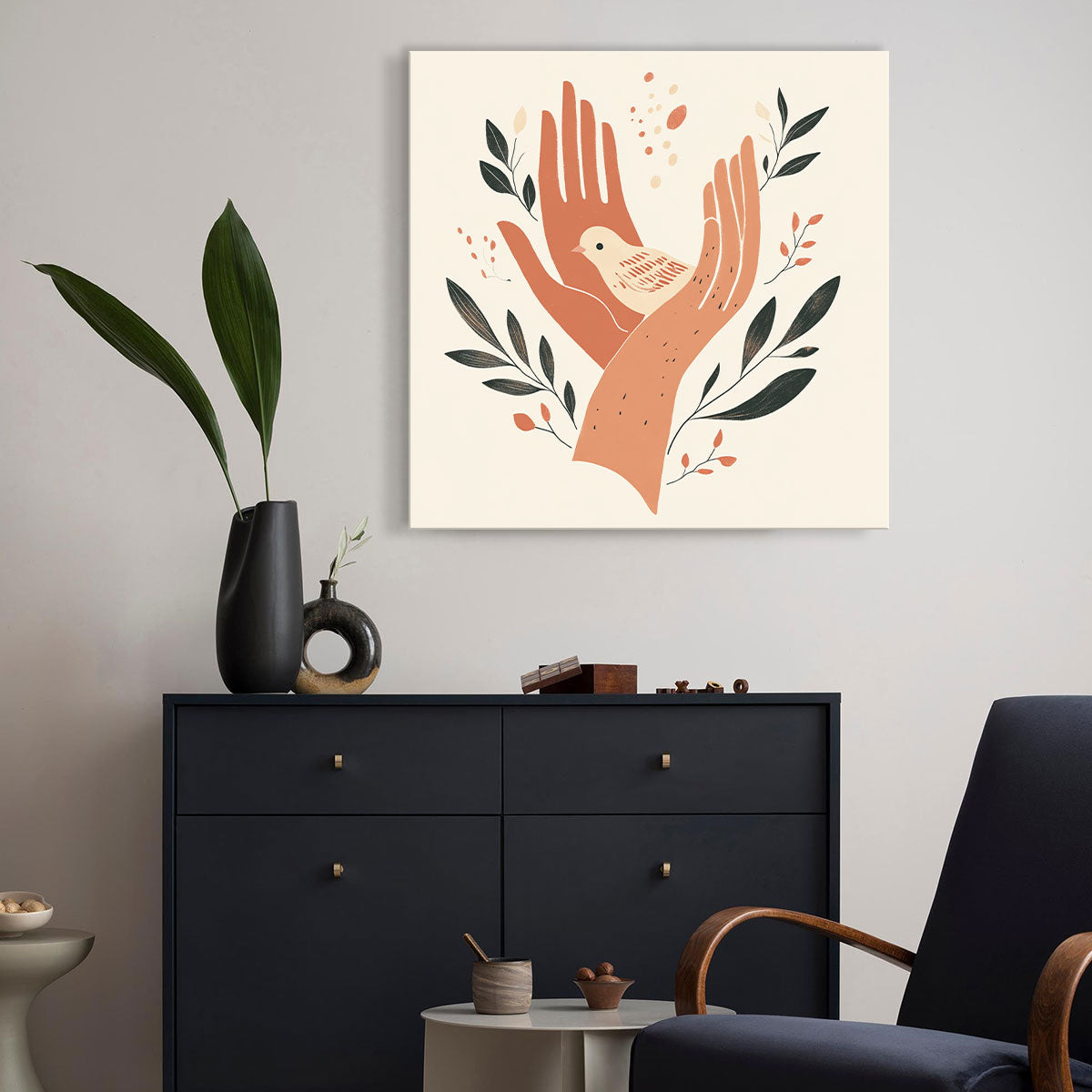 Gentle Hands and Bird Minimalist Canvas Art