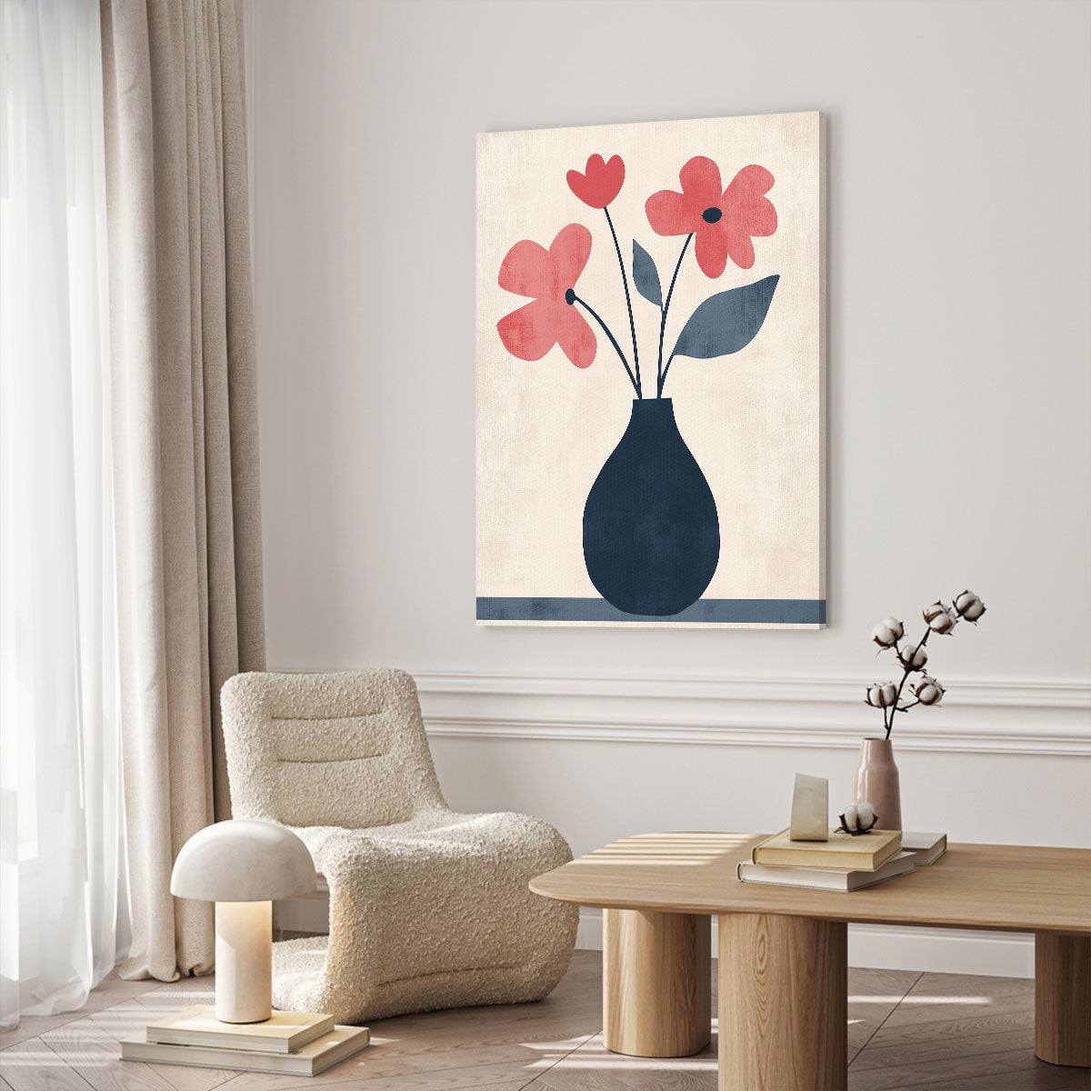 Vase with Flowers - Watercolor Minimalist Canvas Wall Art