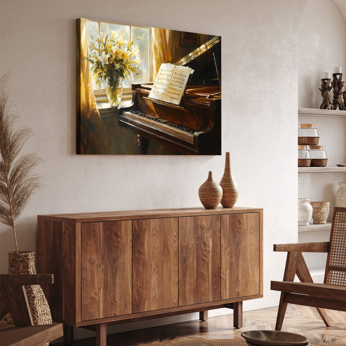 Classic Piano Oil Painting - Musical Canvas Wall Art