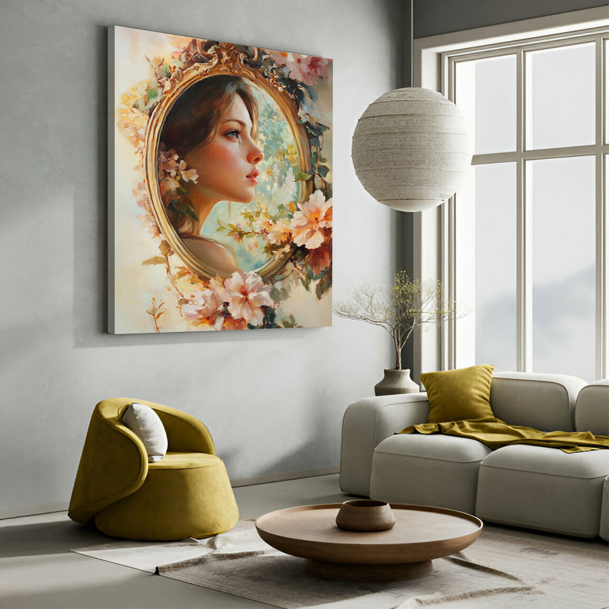Beauty in the Mirror – Romantic Oil Painting Canvas Wall Art