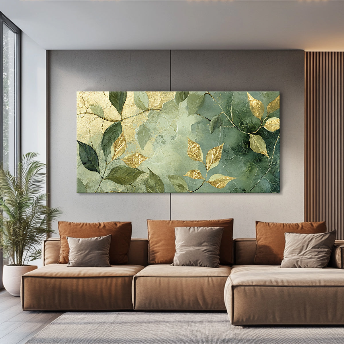 Golden Leaves Contemporary Abstract Canvas Wall Art