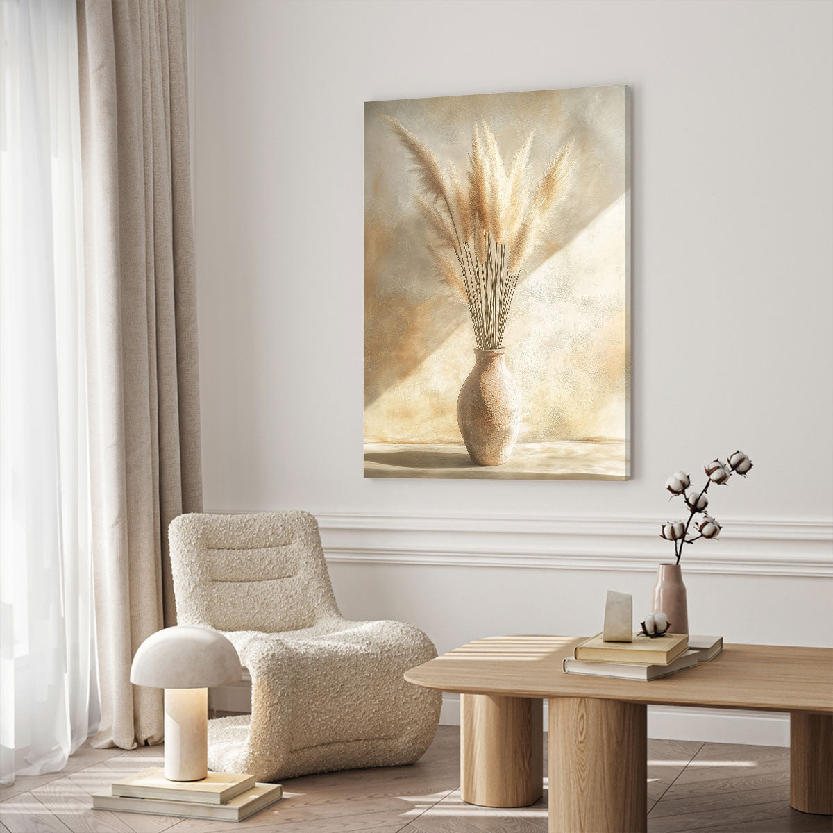 Pampas Grass Minimal Boho Wall Art – Neutral Ceramic Vase Canvas Print