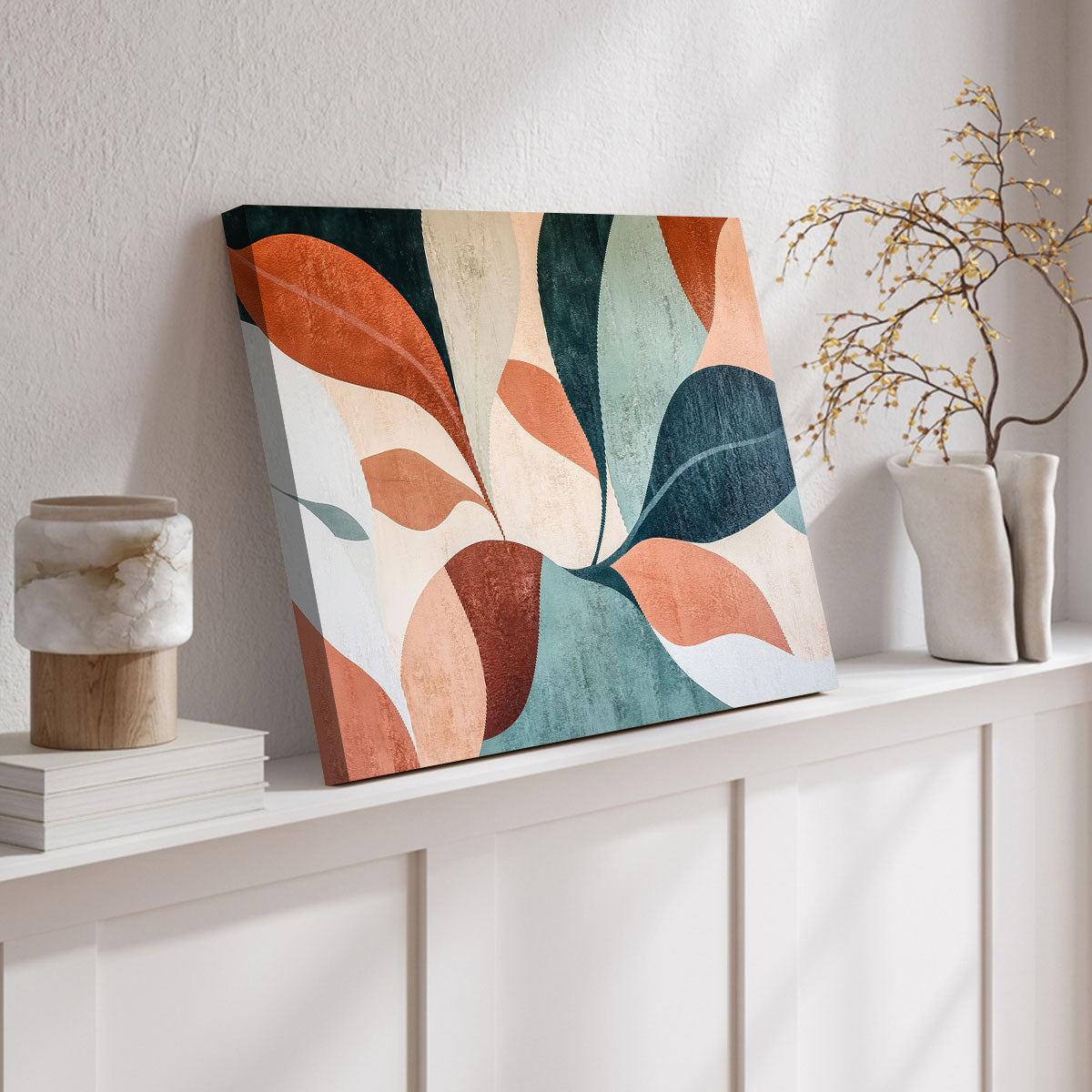 Abstract Terracotta Botanical Shapes Boho Canvas Wall Art