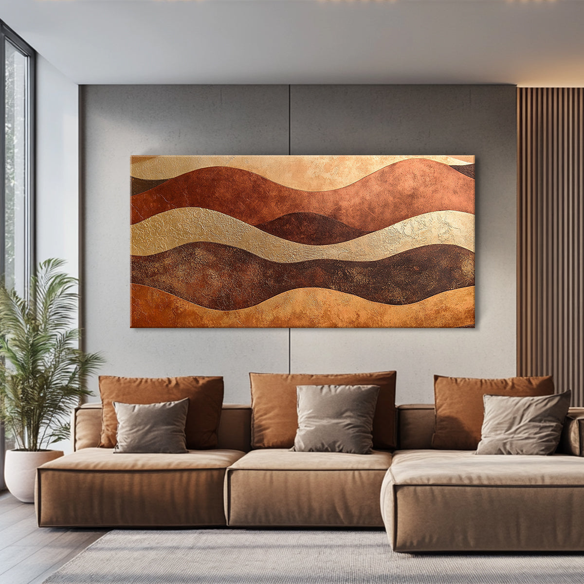 Earthy Waves Textured Geometric Abstract Canvas Wall Art