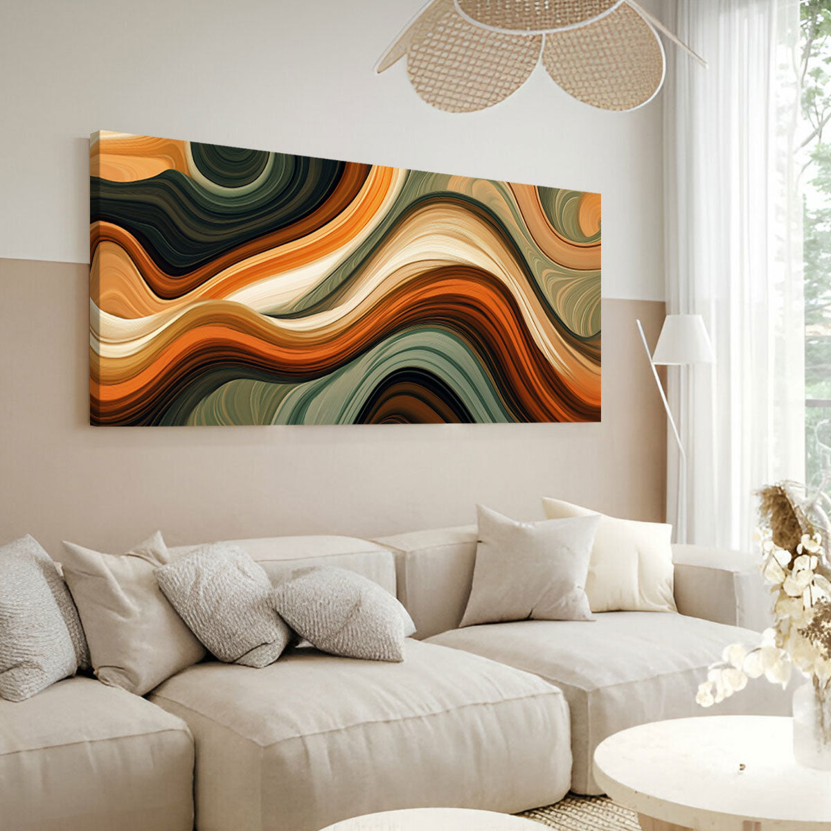 Wavy Earth-Toned Abstract Boho Canvas Wall Art Decor