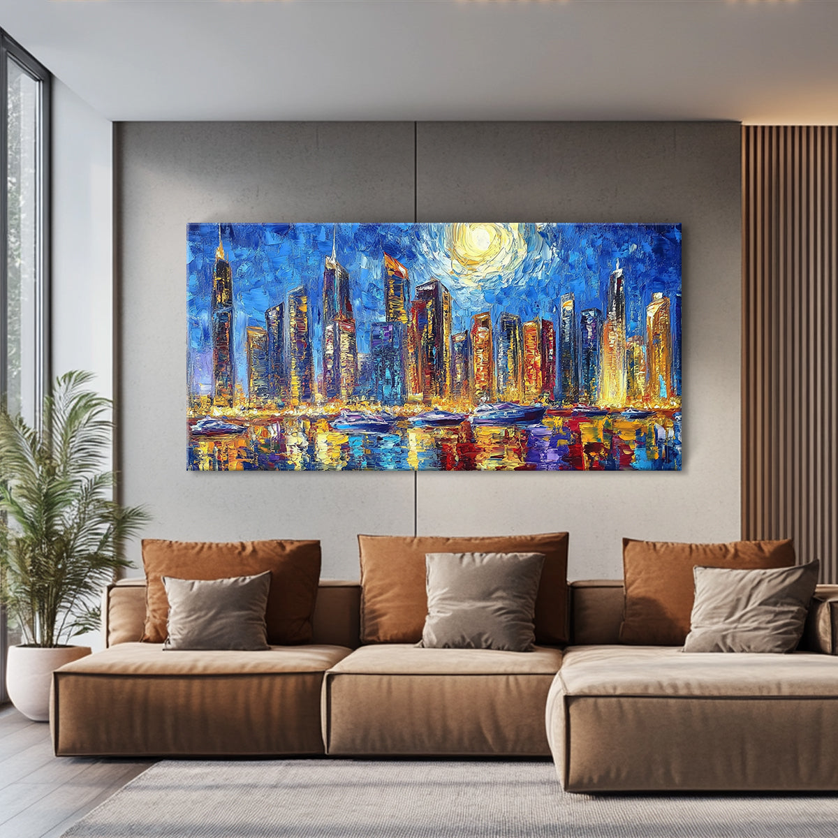 Starry Night Cityscape Abstract Canvas Wall Art