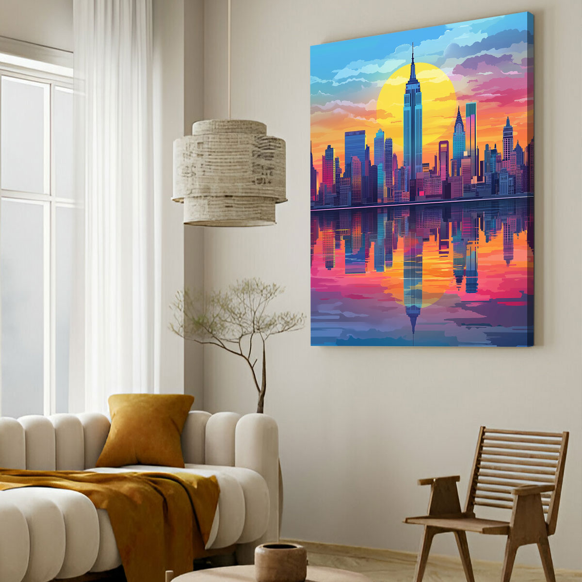 New York Cityscape Reflection Vintage Artwork