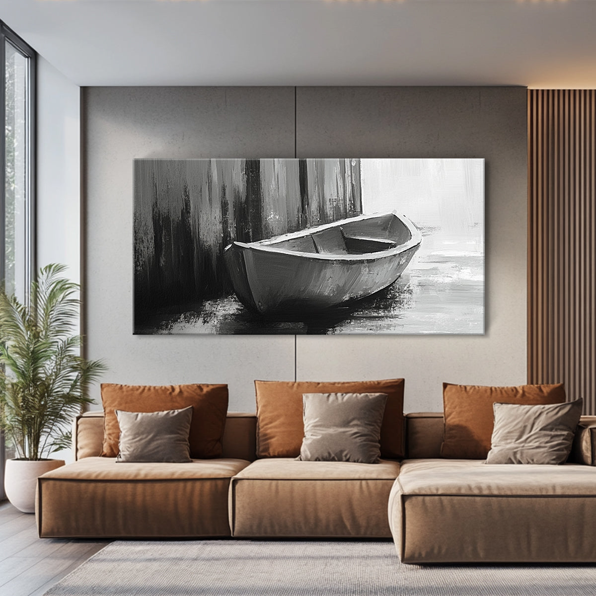 Silent Harbor Monochrome Abstract Canvas Wall Art for Living Room