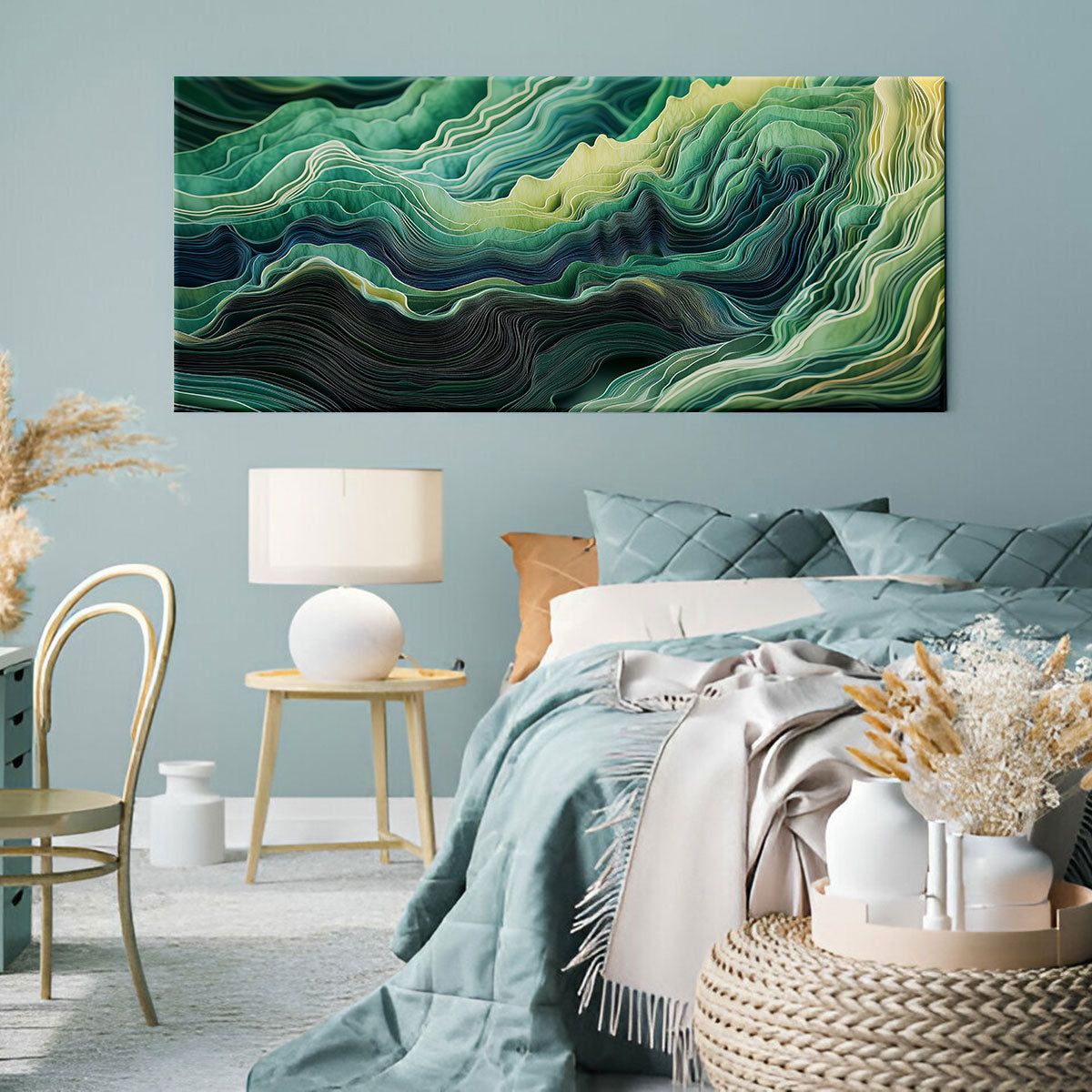 Emerald Tides Contemporary Abstract Canvas Wall Art for Living Room