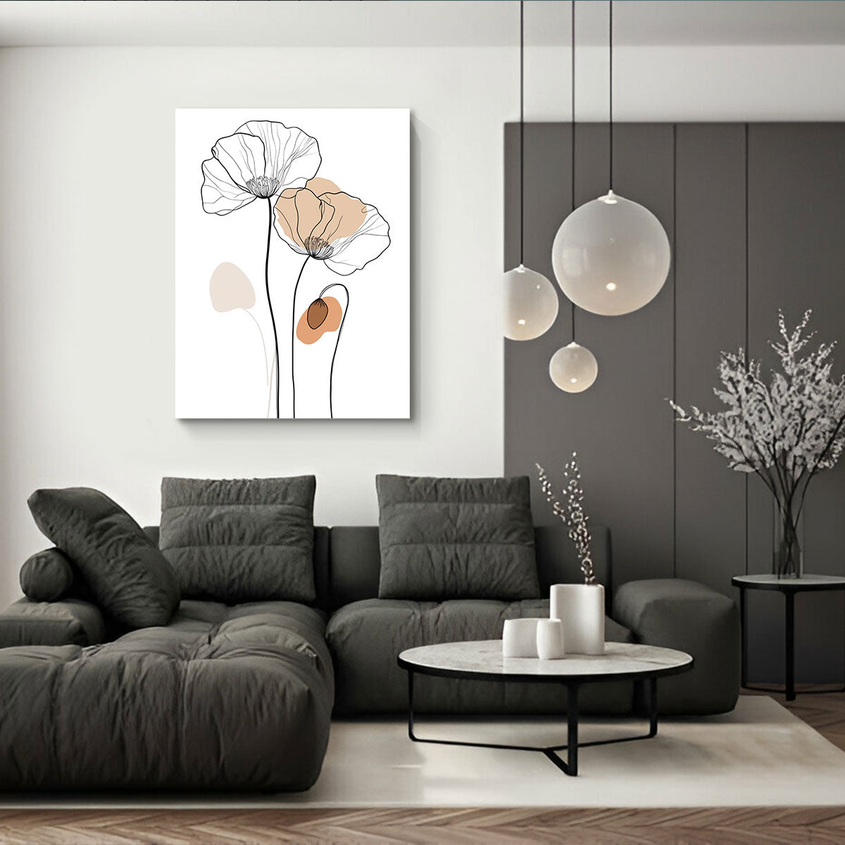 One-Line Poppy Flower Canvas Wall Art – Minimalist Floral Line Drawing Print