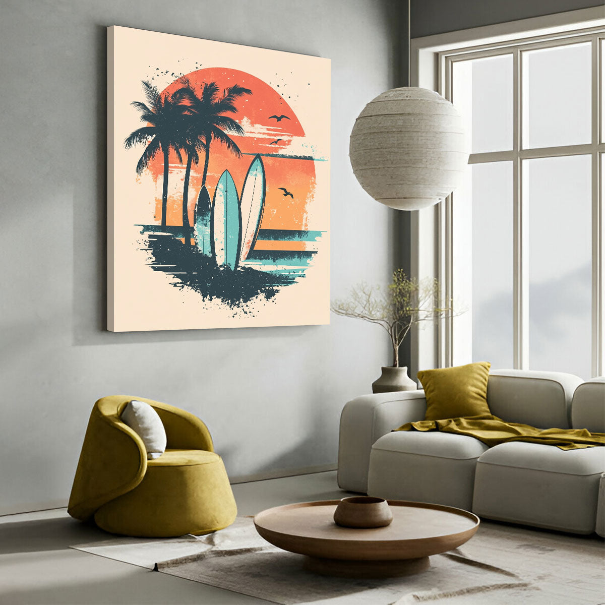 Vintage Surfboards and Palm Trees Retro Canvas Wall Art