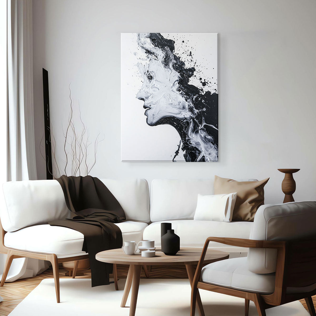 Black And White Abstract Portrait Minimalist Oil Painting Wall Art