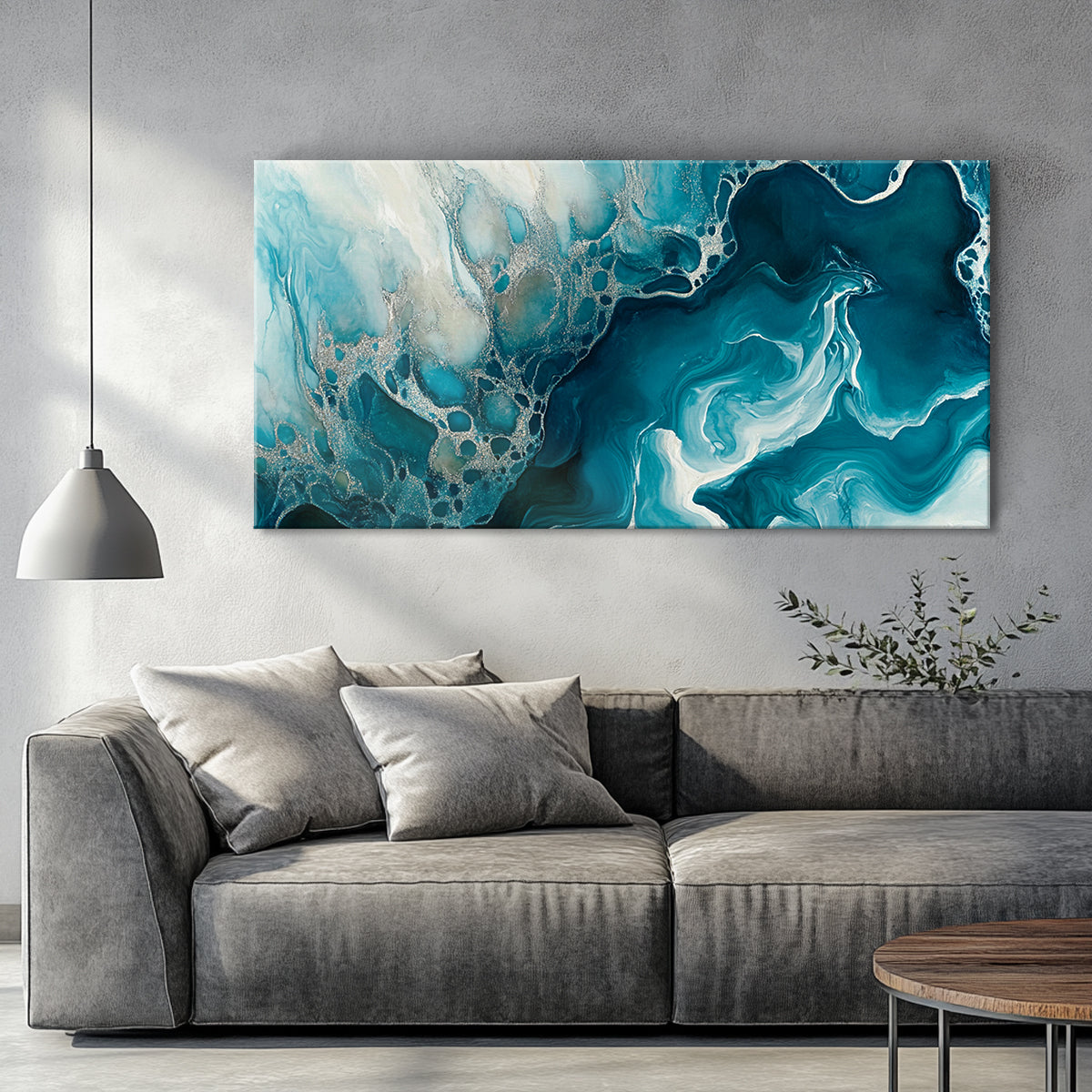 Aqua Dreams Fluid Art Abstract Canvas Wall Art