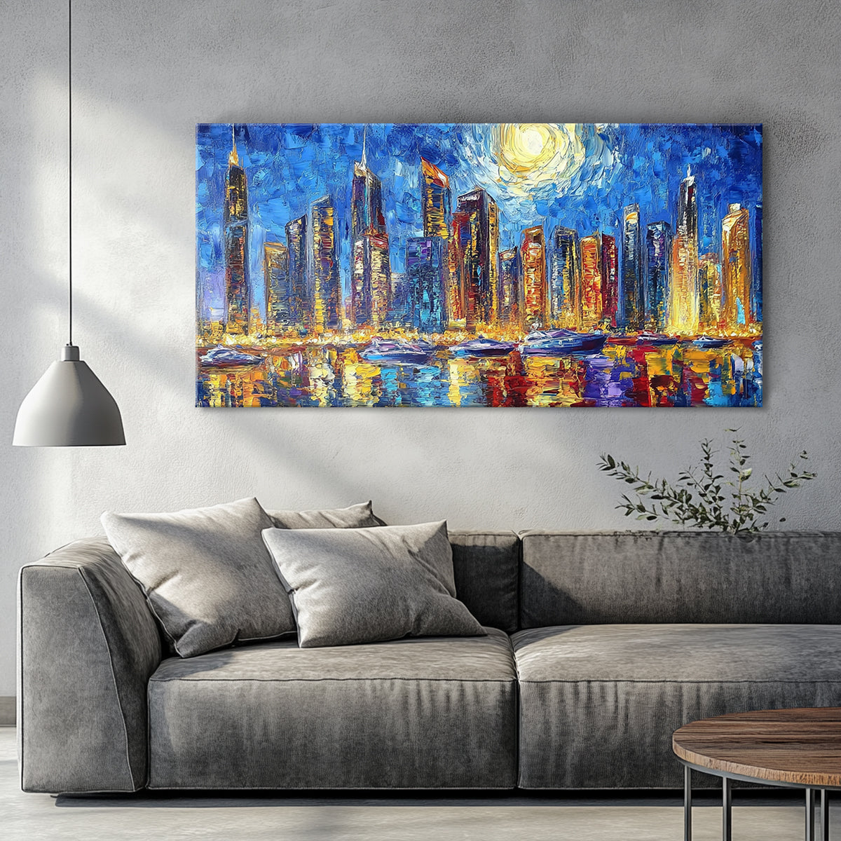 Starry Night Cityscape Abstract Canvas Wall Art