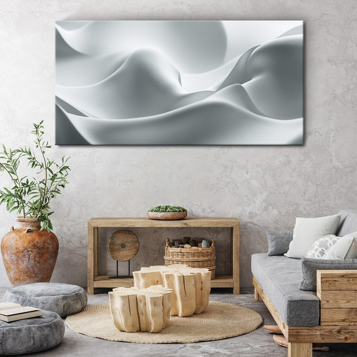 Silken Serenity Minimalist Abstract Canvas Wall Art for Living Room