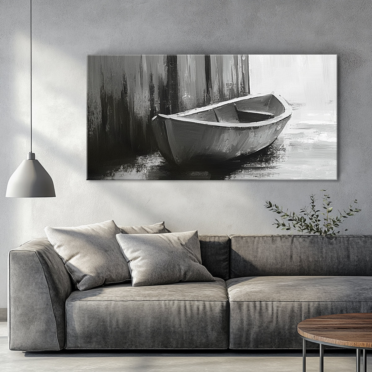 Silent Harbor Monochrome Abstract Canvas Wall Art for Living Room
