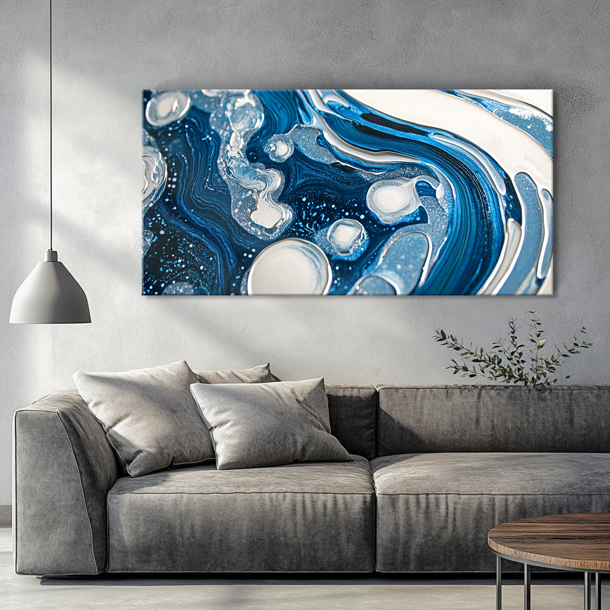 Oceanic Whispers Fluid Art Abstract Canvas Wall Art