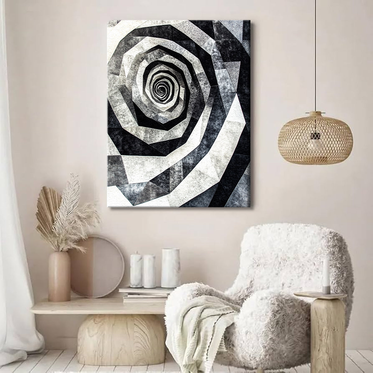 Eternal Spiral Monochromatic Abstract Canvas Wall Art
