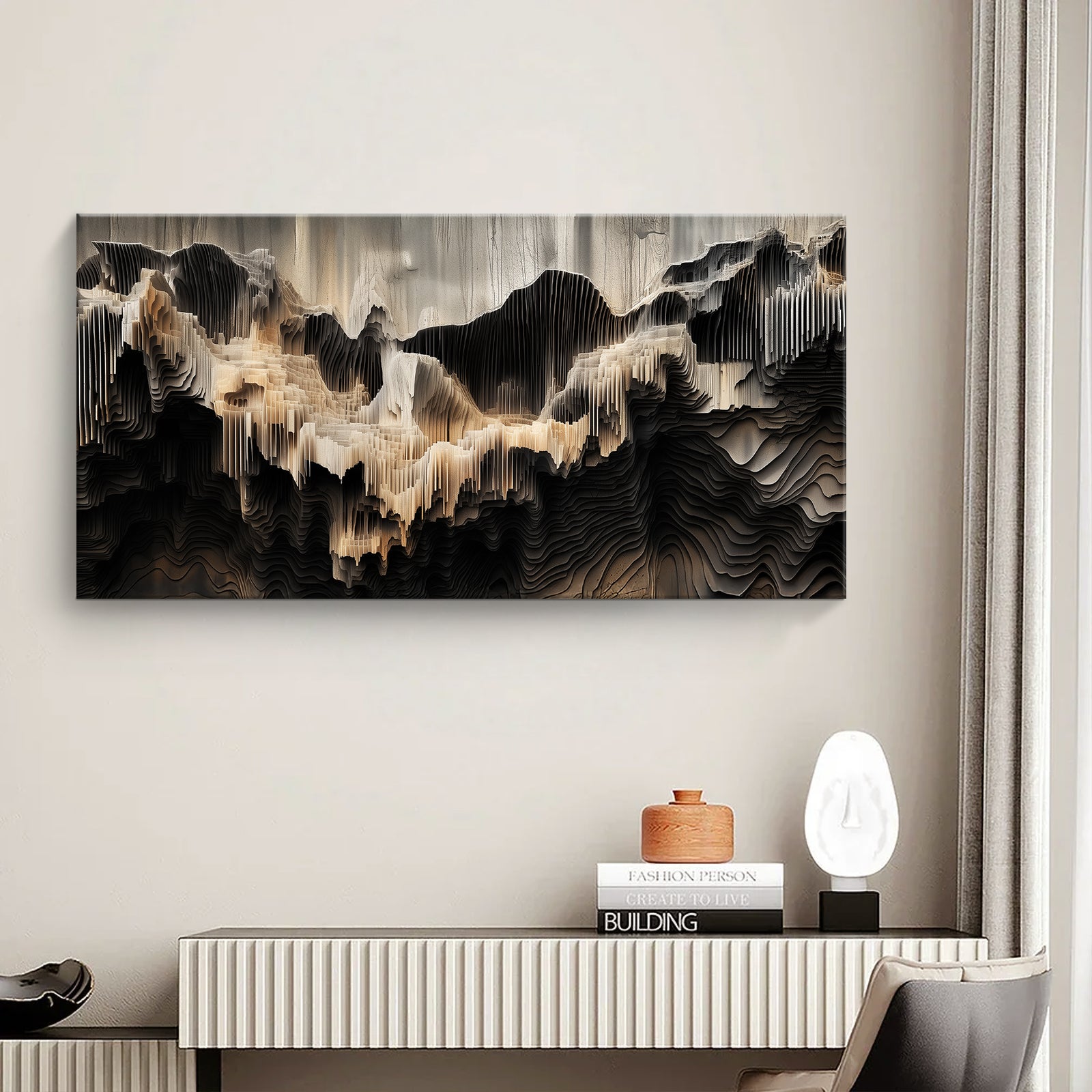 Textured Mountain Landscape Abstract Canvas Wall Art for Living Room