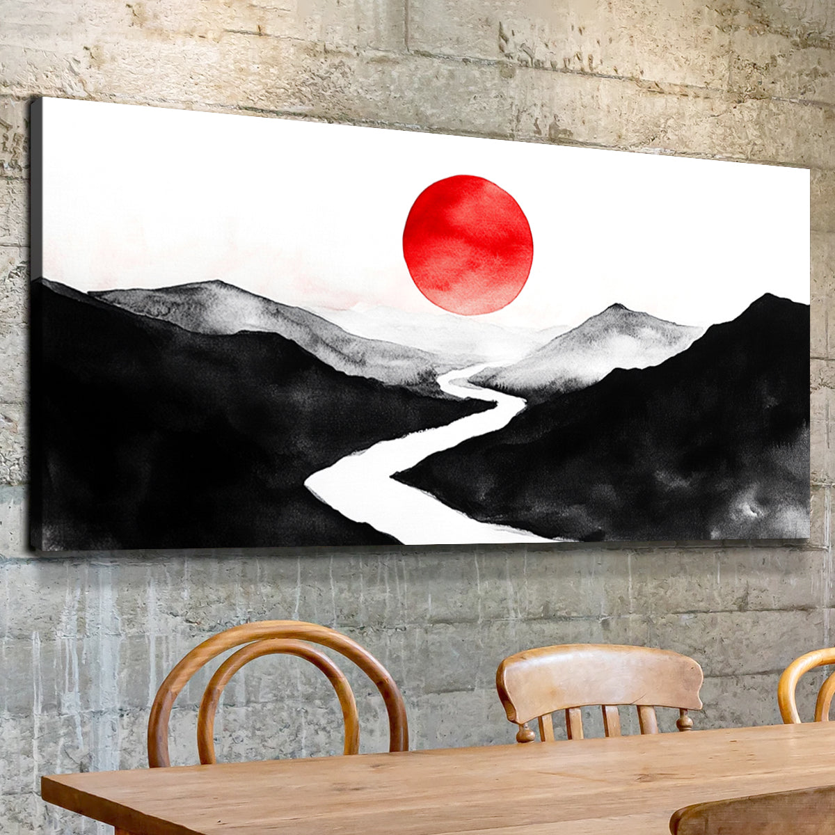 Crimson Horizon Abstract Landscape Canvas Print for Living Room