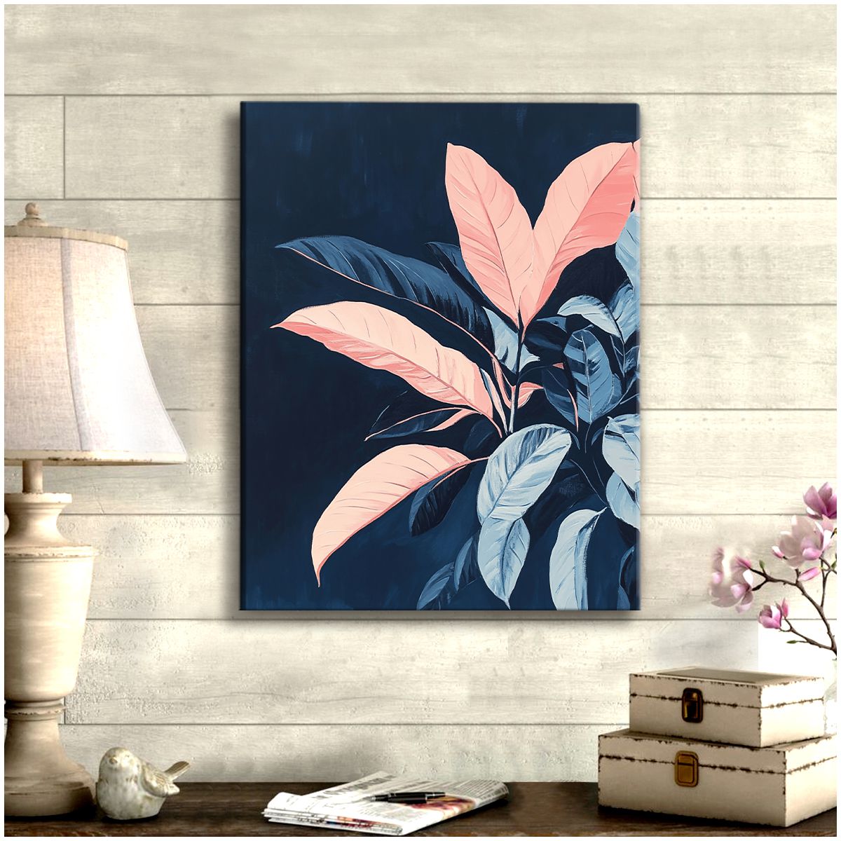 Midnight Bloom Abstract Floral Canvas Print for Living Room