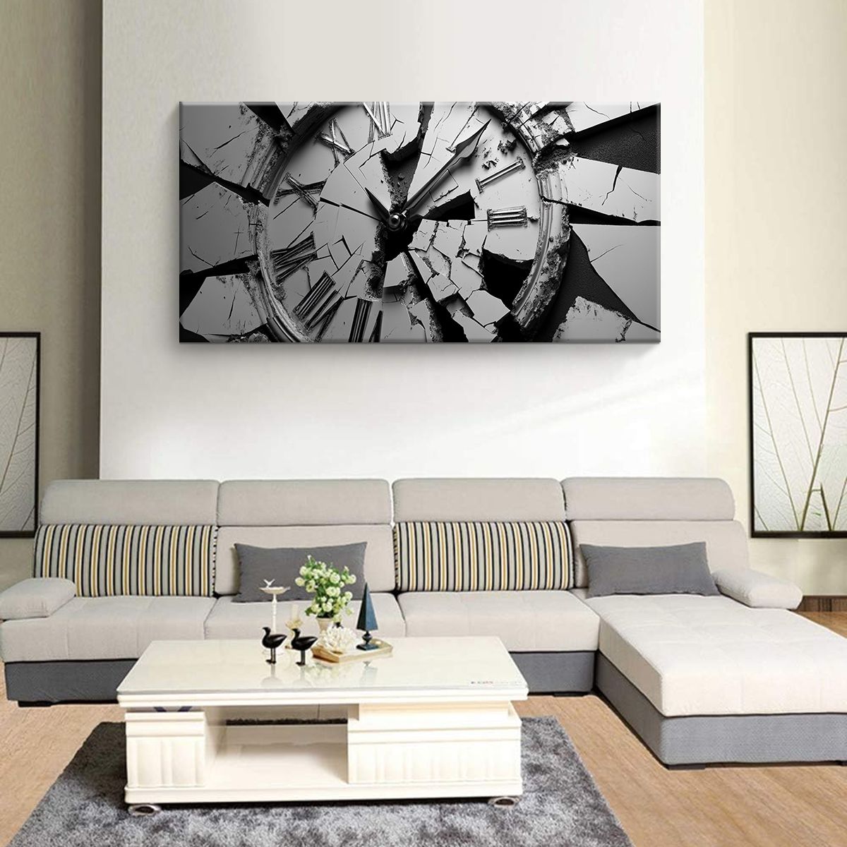 Fragmented Time Contemporary Abstract Canvas Wall Art for Living Room