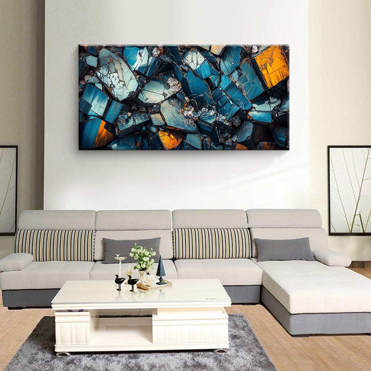 Mineral Mosaic Geometric Abstract Canvas Wall Art for Living Room