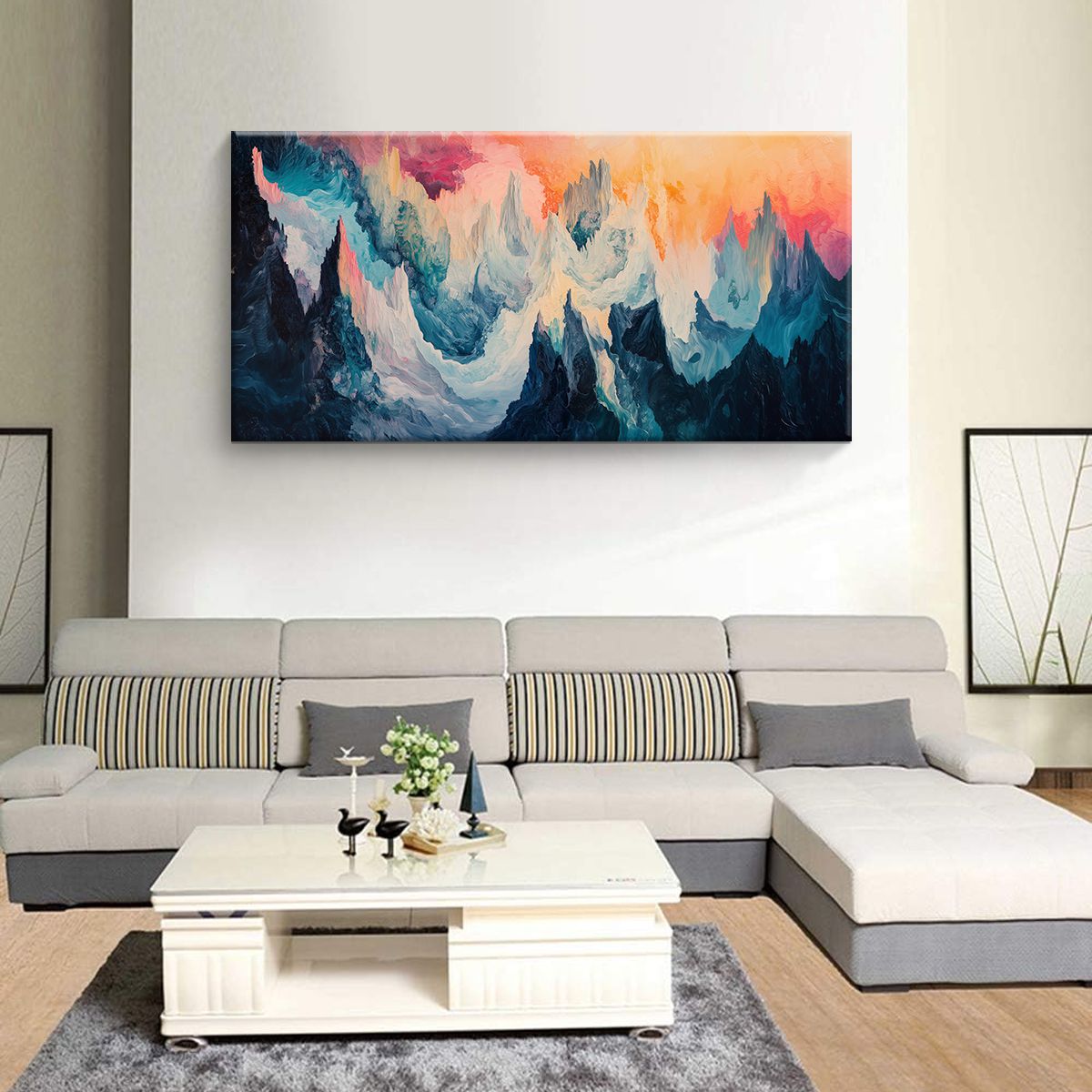 Celestial Peaks Landscape Abstract Canvas Wall Art for Living Room