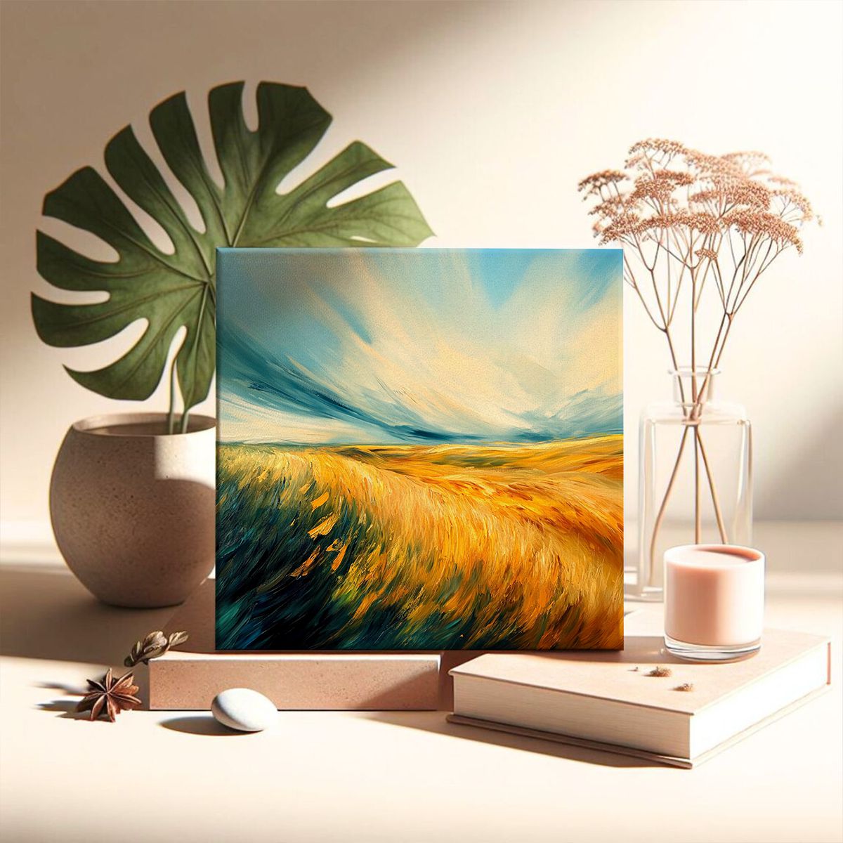 Golden Fields Landscape Abstract Canvas Wall Art for Living Room