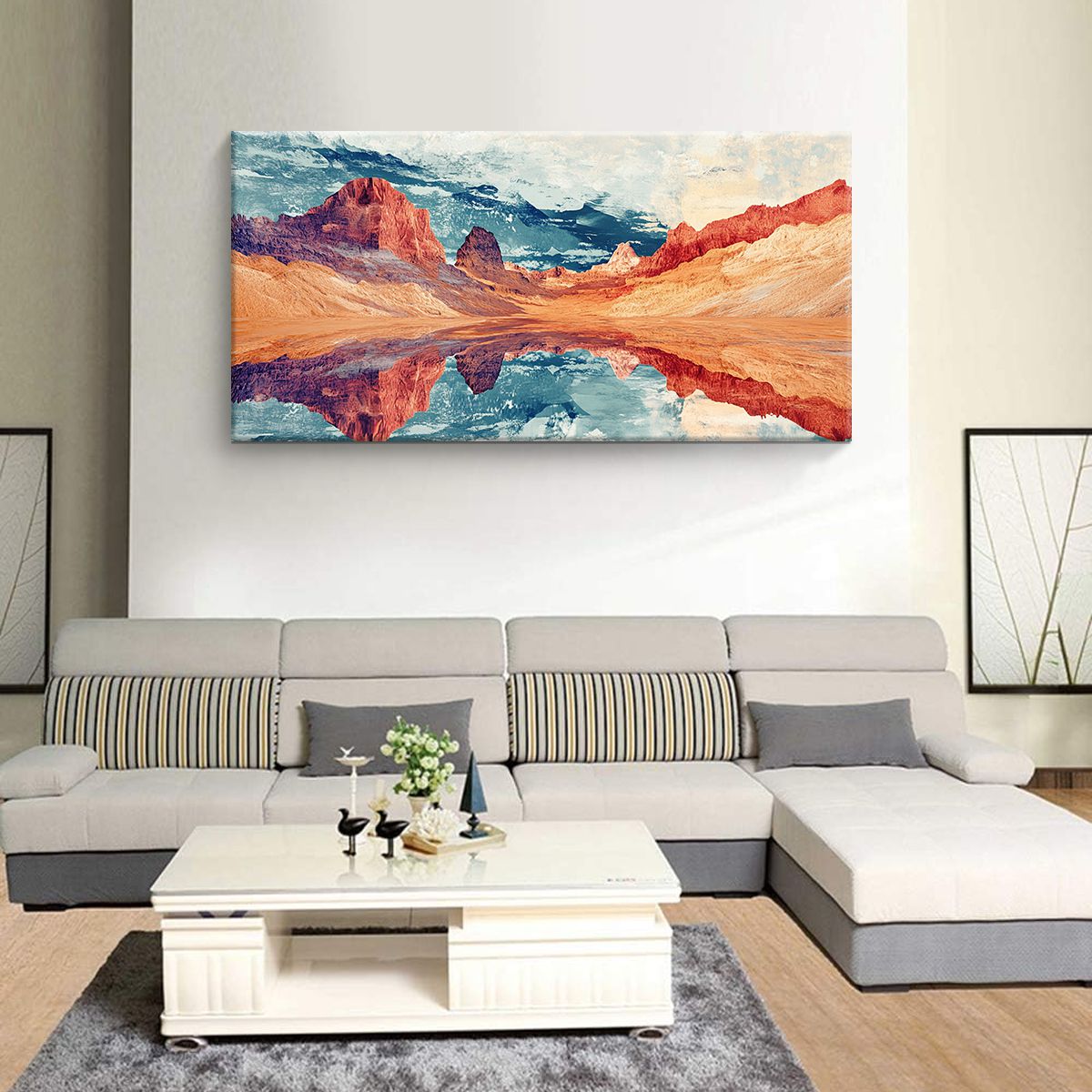 Serene Reflections Landscape Abstract Canvas Wall Art for Living Room