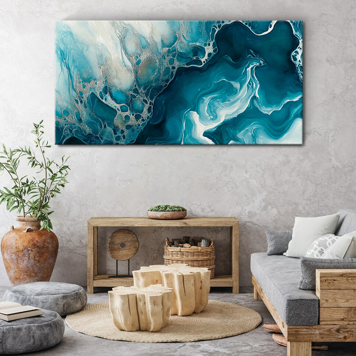 Aqua Dreams Fluid Art Abstract Canvas Wall Art
