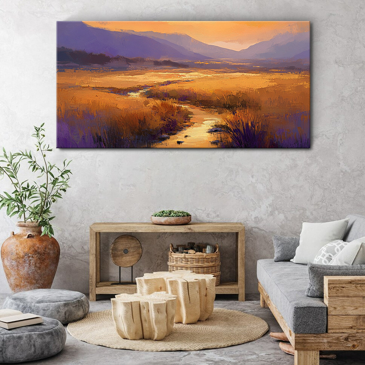 Golden Valley Vibrant Landscape Abstract Canvas Wall Art