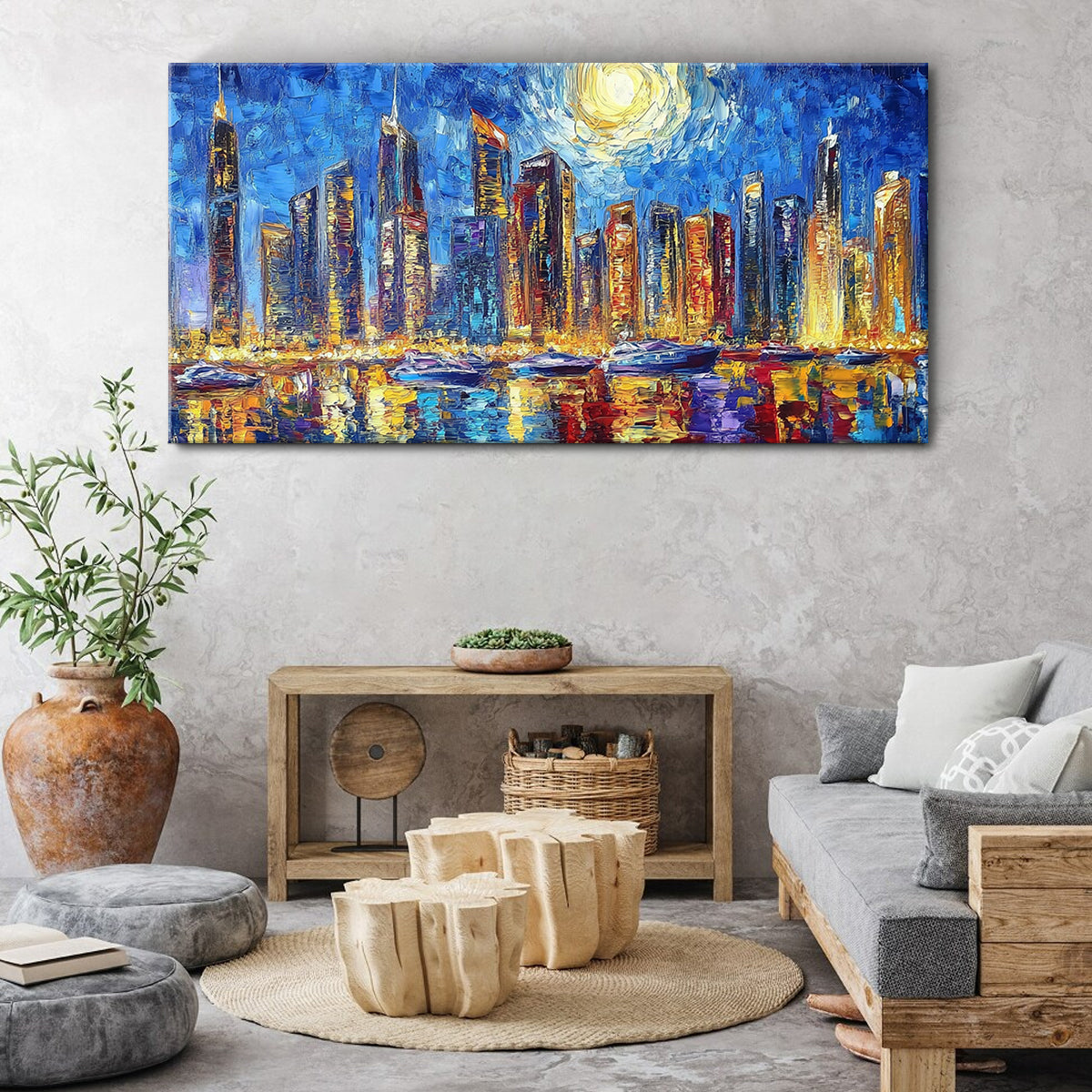 Starry Night Cityscape Abstract Canvas Wall Art