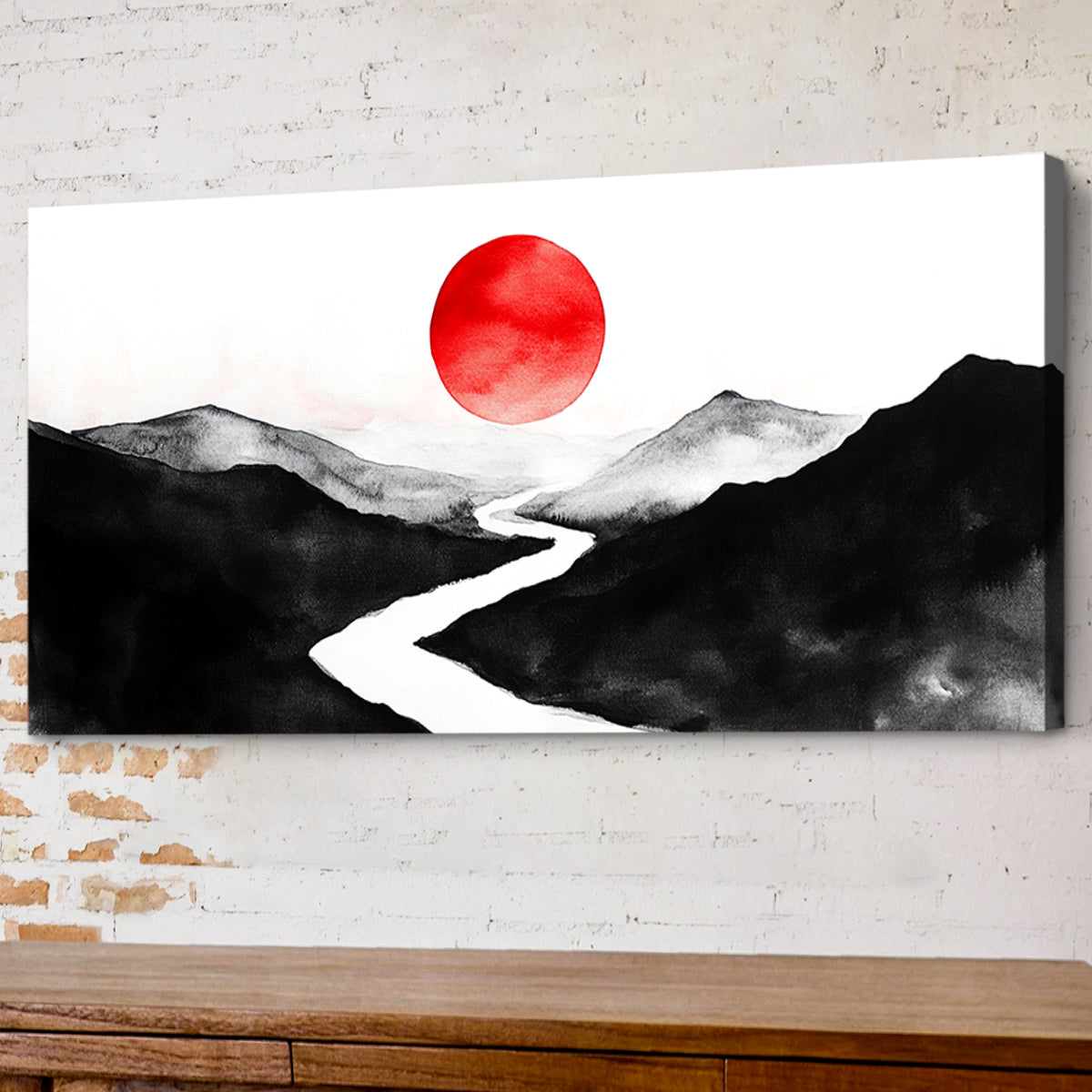 Crimson Horizon Abstract Landscape Canvas Print for Living Room