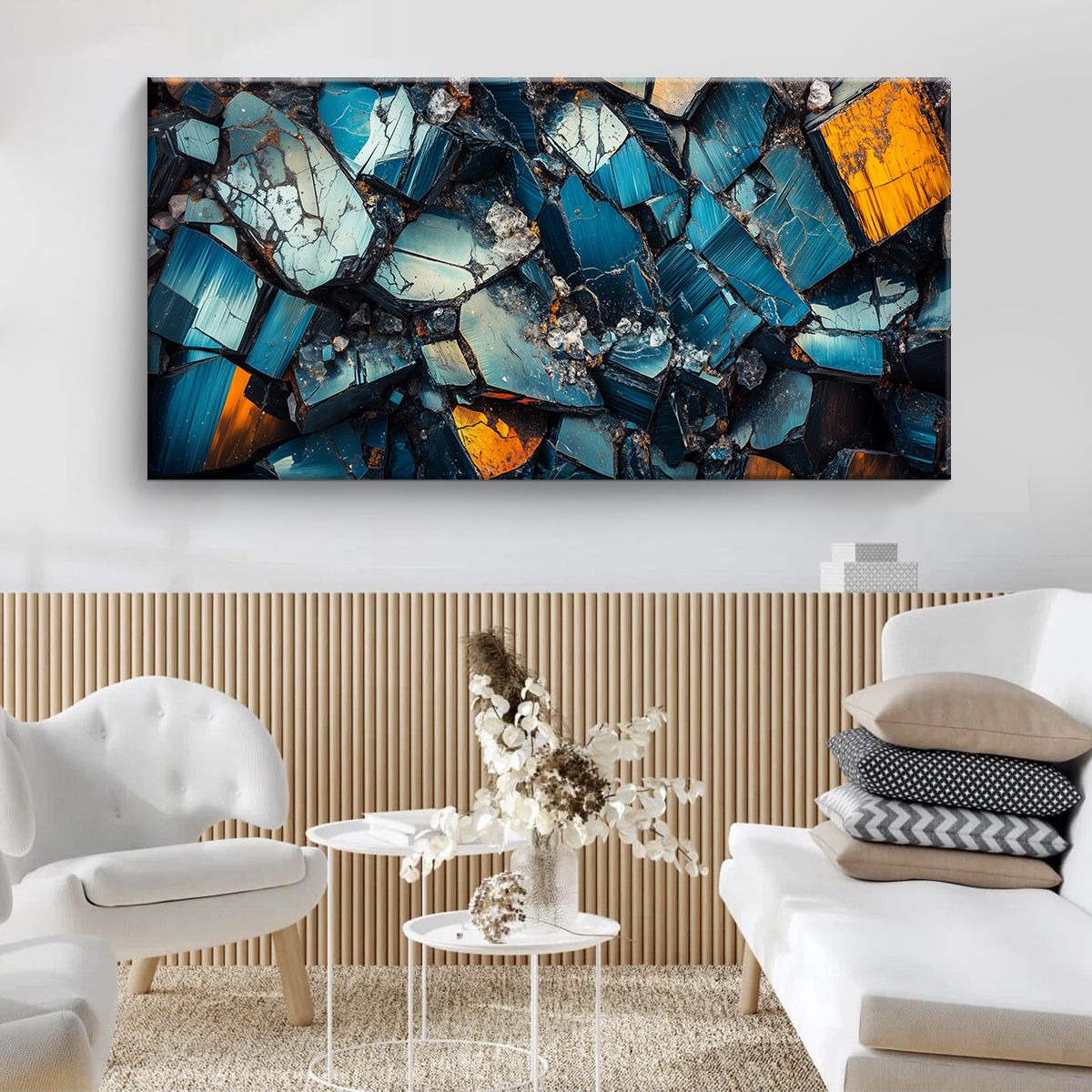 Mineral Mosaic Geometric Abstract Canvas Wall Art for Living Room