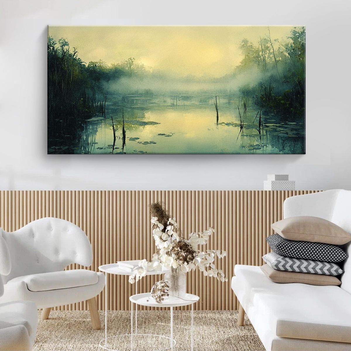 Misty Serenity Landscape Abstract Canvas Wall Art for Living Room