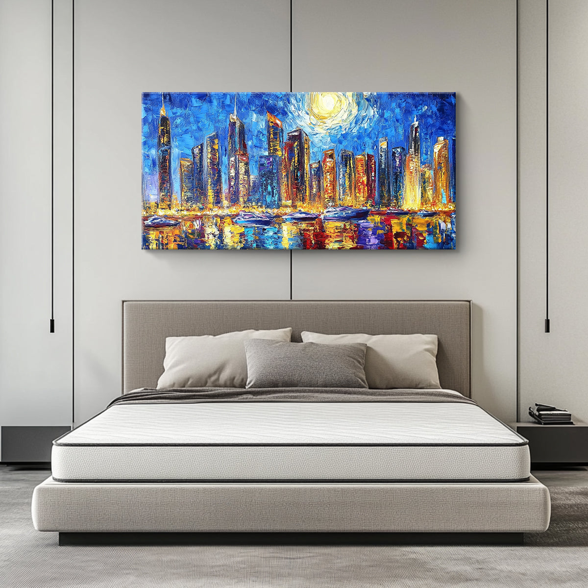 Starry Night Cityscape Abstract Canvas Wall Art