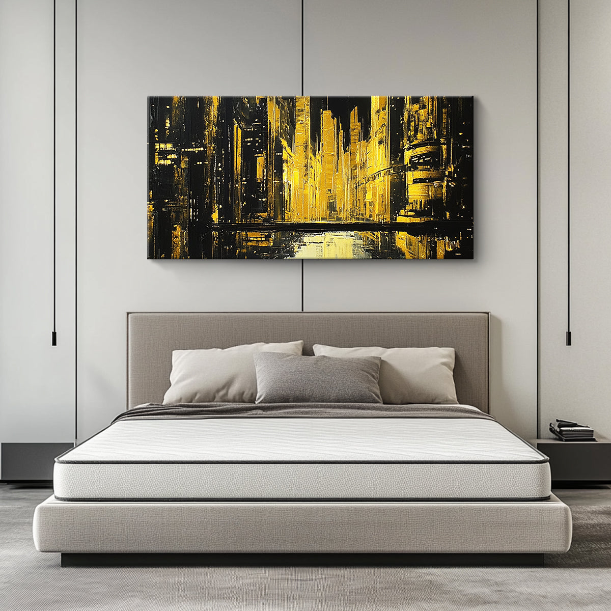 Golden Metropolis Monochromatic Abstract Canvas Wall Art