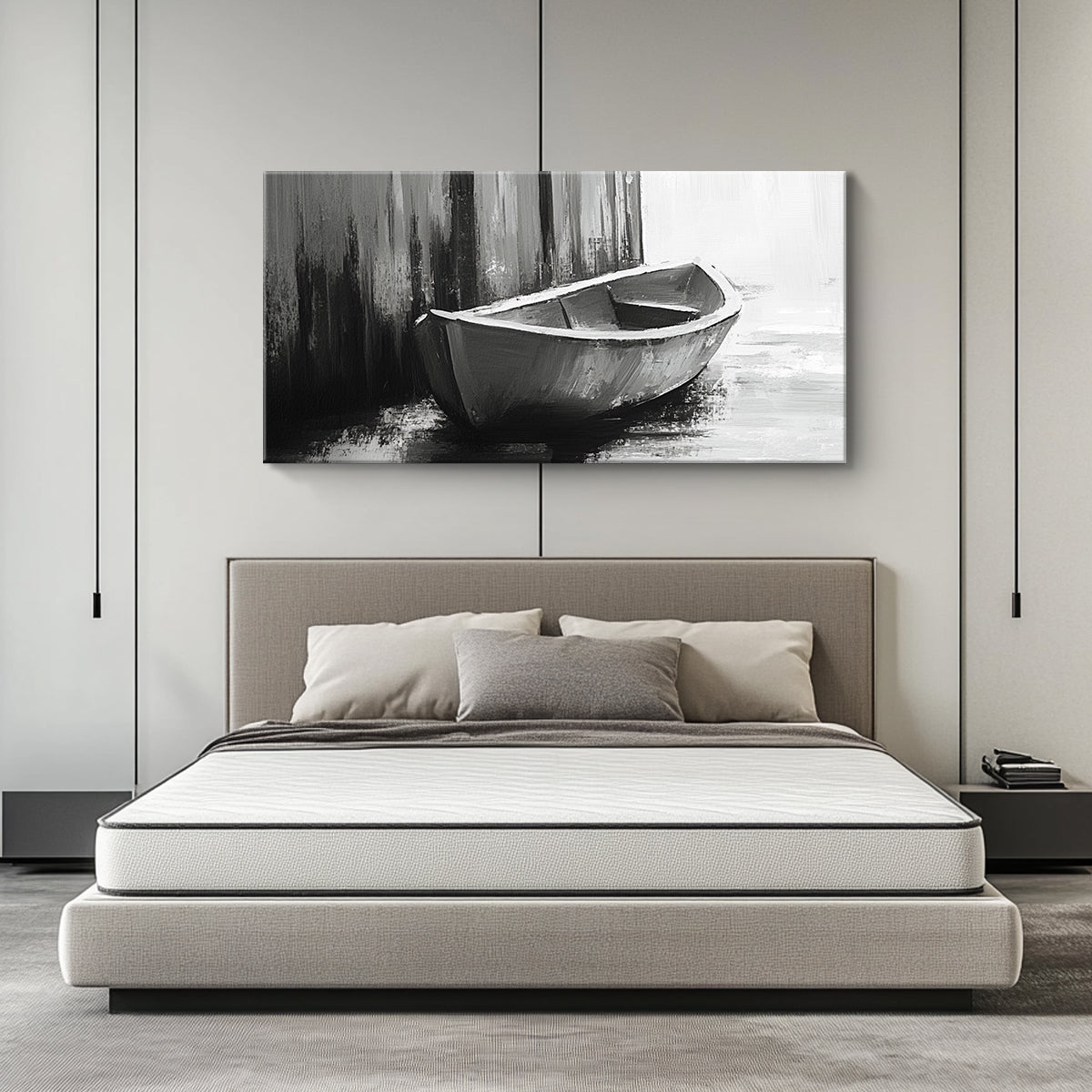 Silent Harbor Monochrome Abstract Canvas Wall Art for Living Room