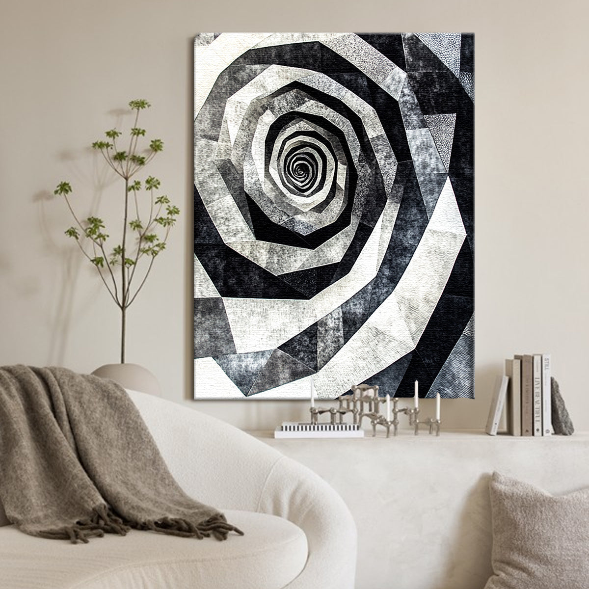 Eternal Spiral Monochromatic Abstract Canvas Wall Art