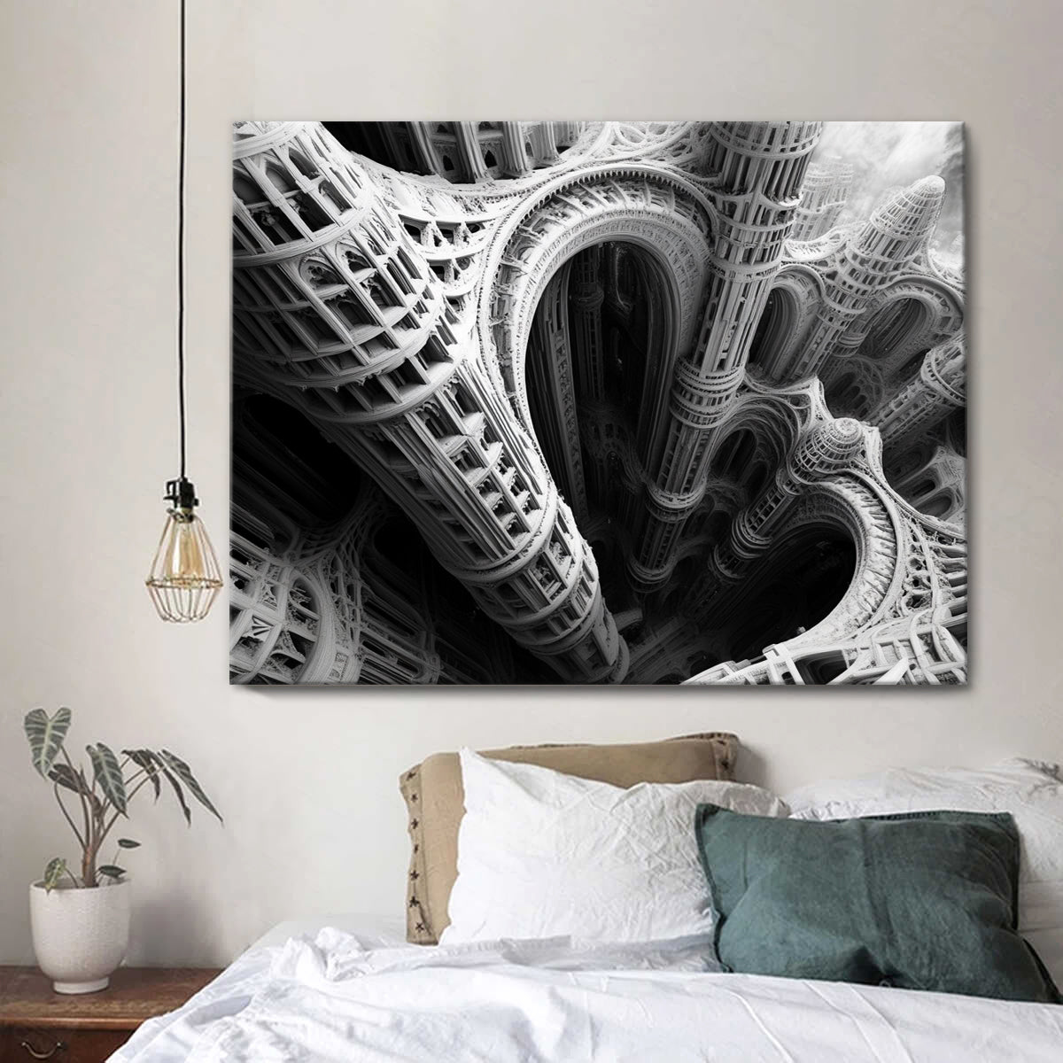 Architectural Abyss Monochromatic Abstract Canvas Wall Art