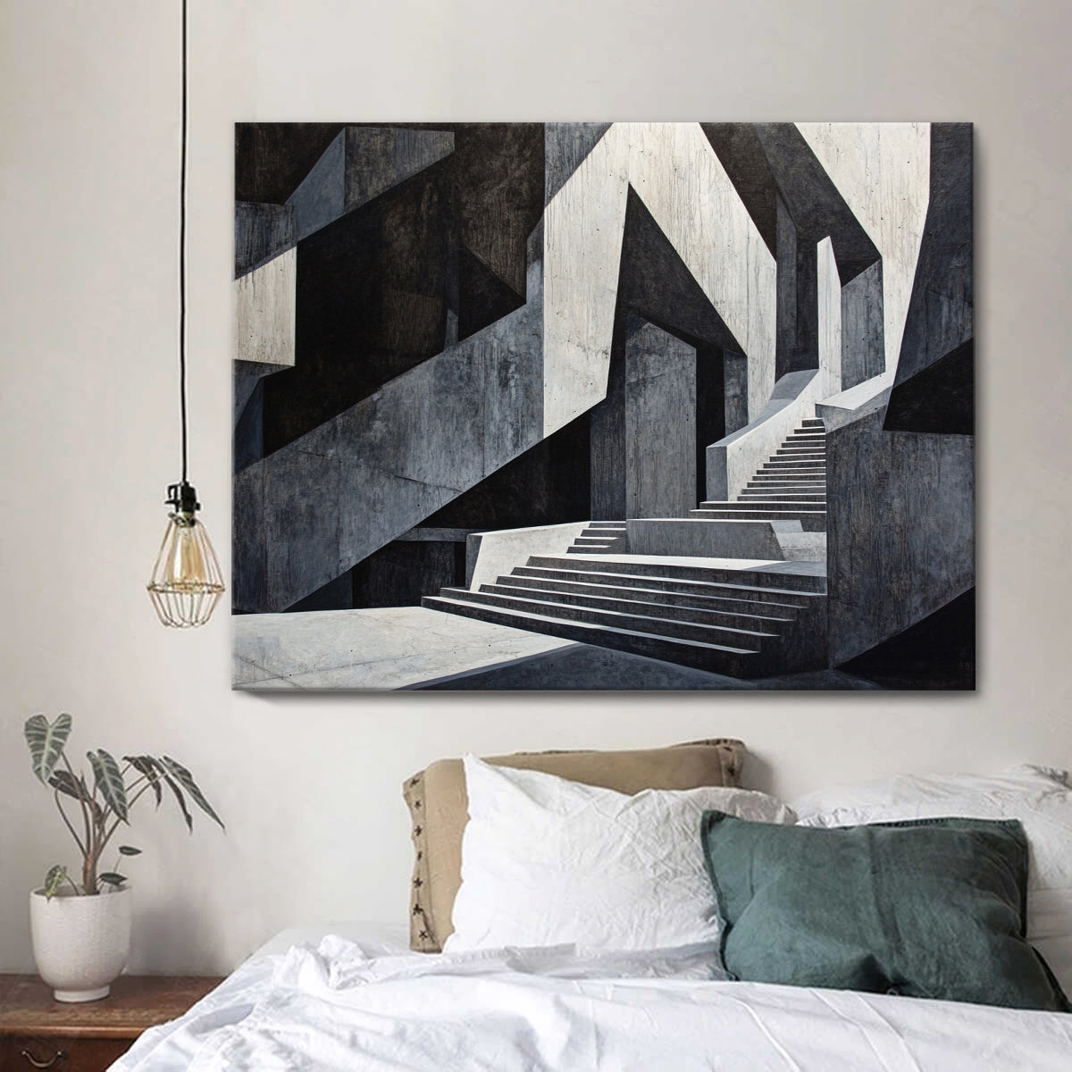 Monochrome Ascension Minimalist Geometric Abstract Canvas Wall Art