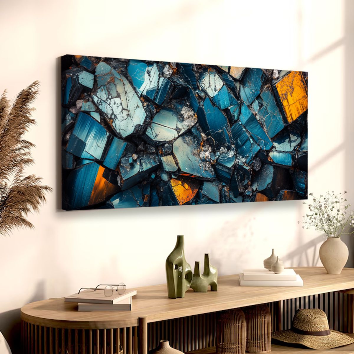 Mineral Mosaic Geometric Abstract Canvas Wall Art for Living Room