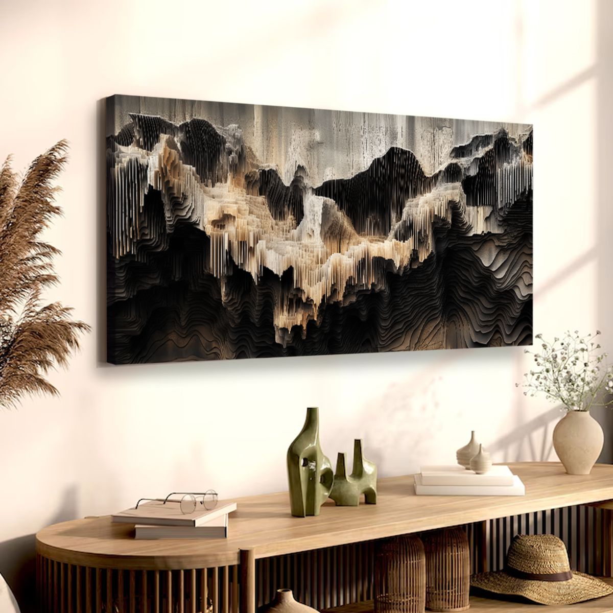 Textured Mountain Landscape Abstract Canvas Wall Art for Living Room