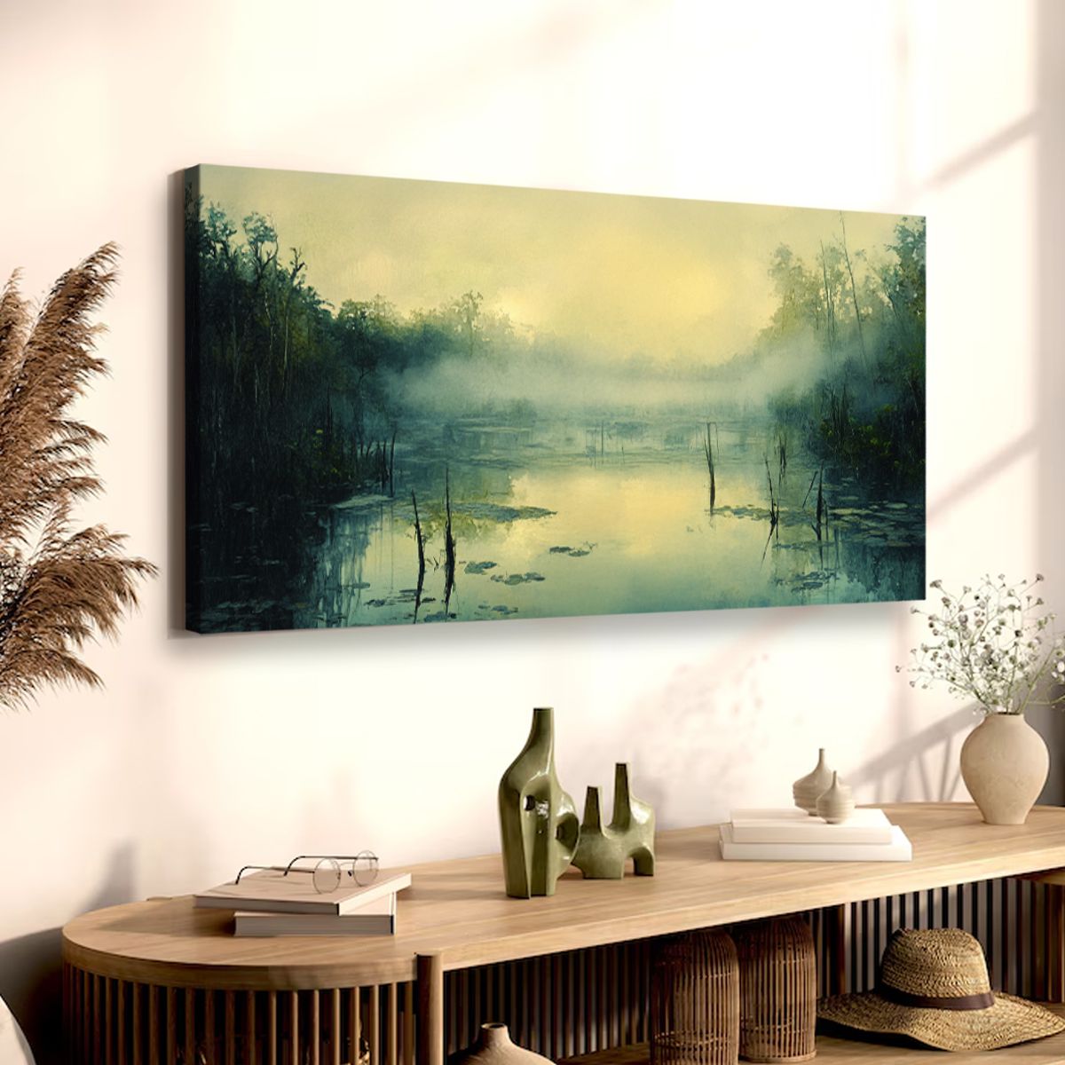 Misty Serenity Landscape Abstract Canvas Wall Art for Living Room