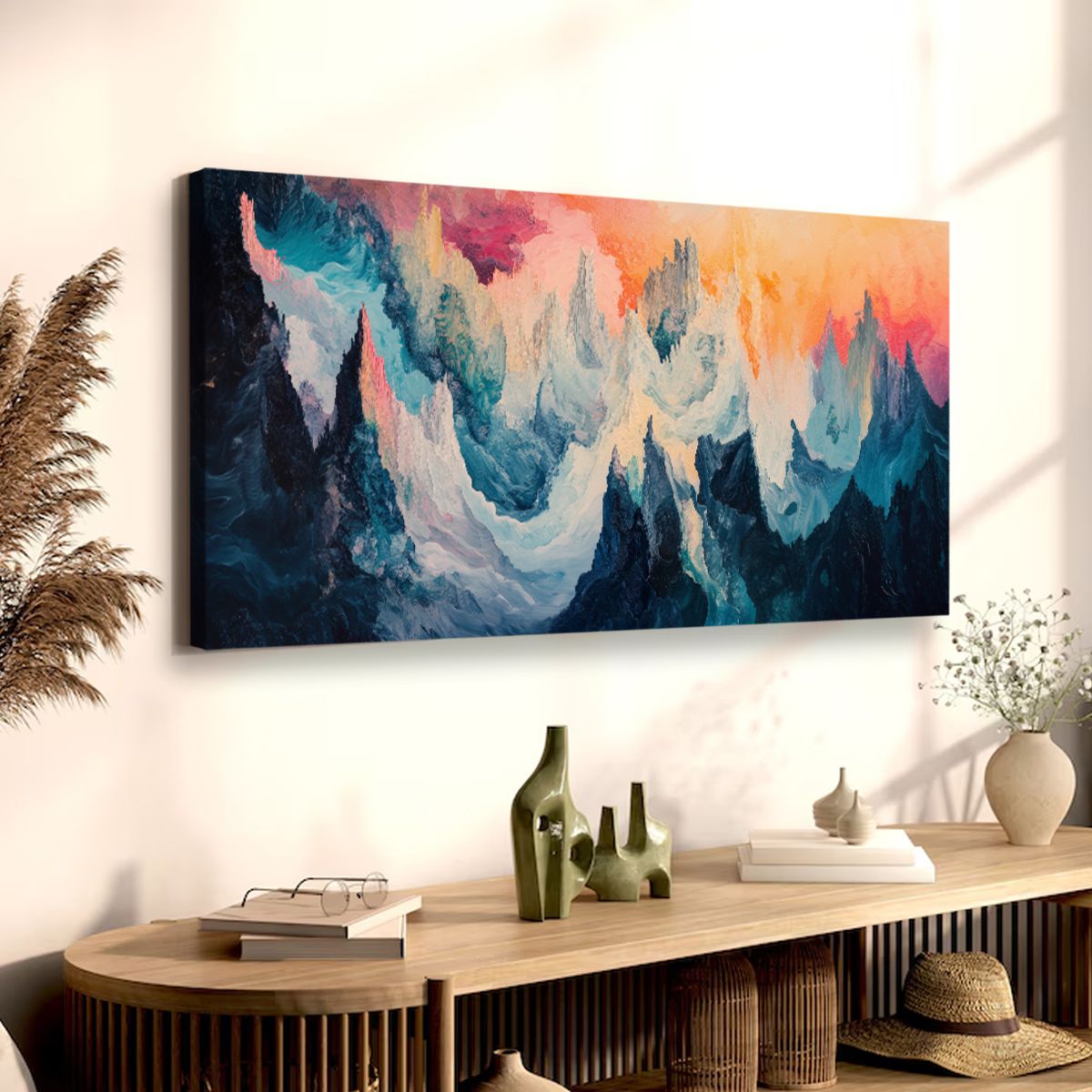 Celestial Peaks Landscape Abstract Canvas Wall Art for Living Room