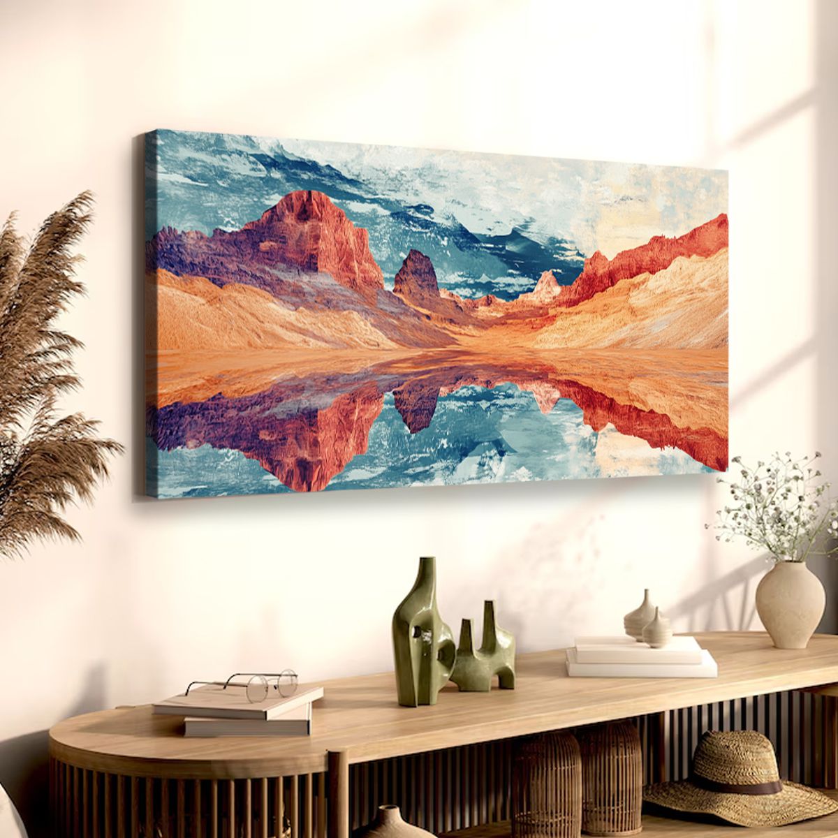 Serene Reflections Landscape Abstract Canvas Wall Art for Living Room