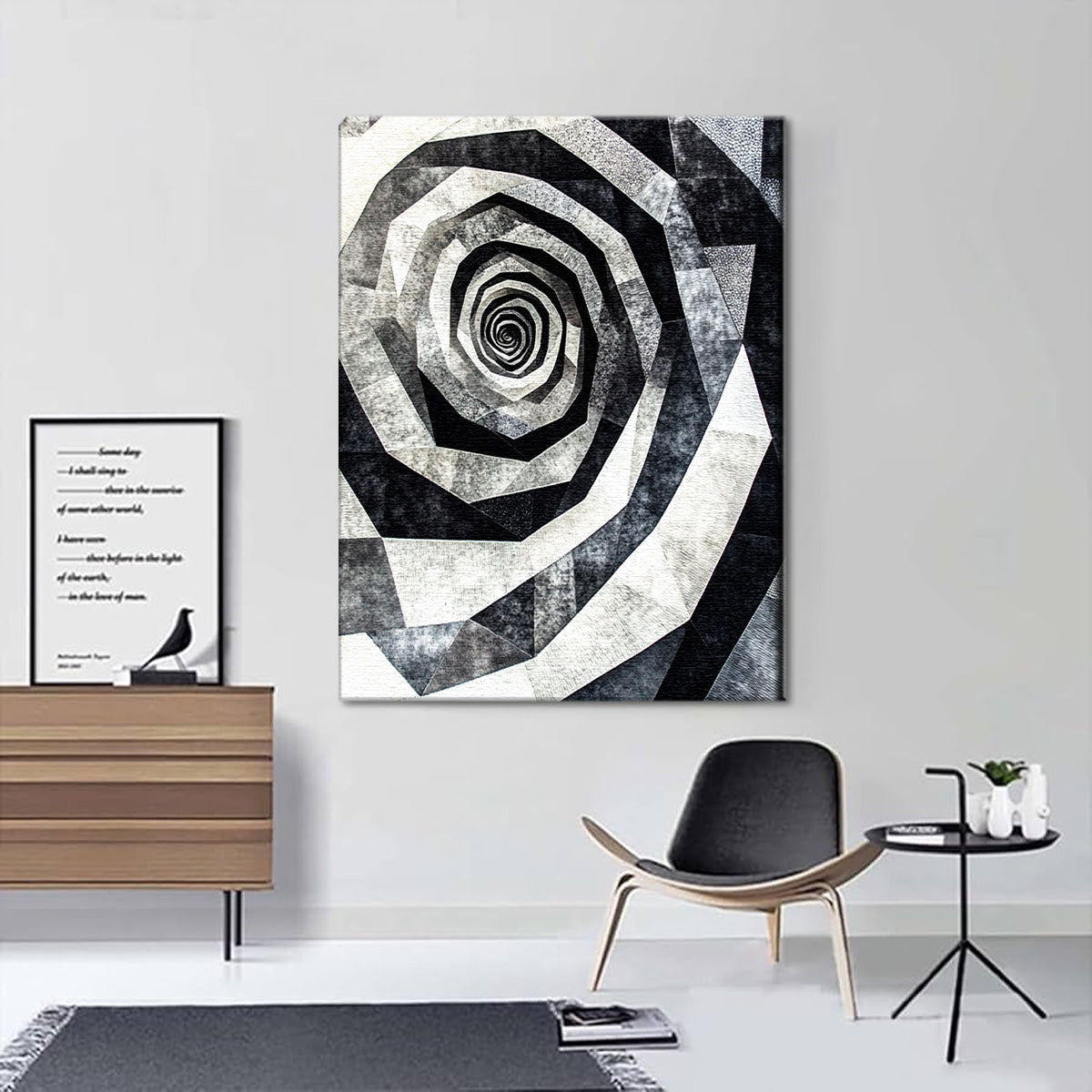 Eternal Spiral Monochromatic Abstract Canvas Wall Art