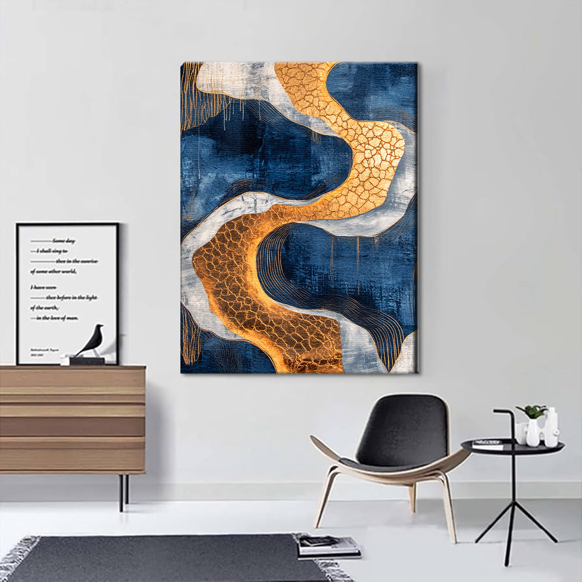 Golden Currents Modern Abstract Canvas Wall Art